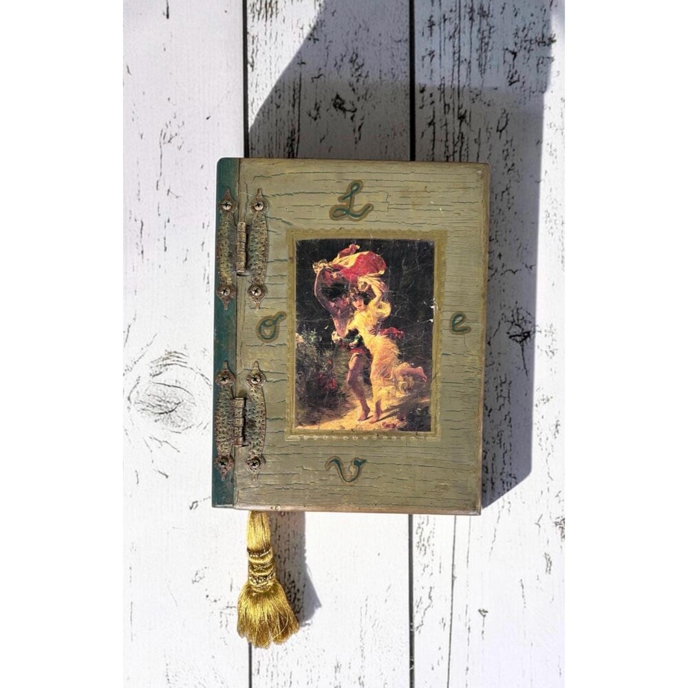 Vintage Handcrafted Wooden Faux Book Keepsake Box, "Escape To Love"